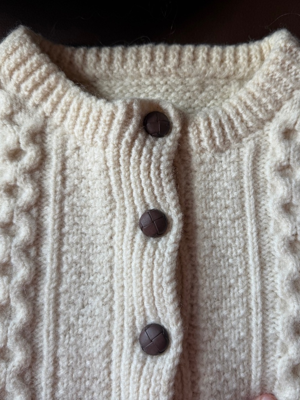 Aran Cable Fisherman Sweater Cardigan Handknit - Picture 3 of 7